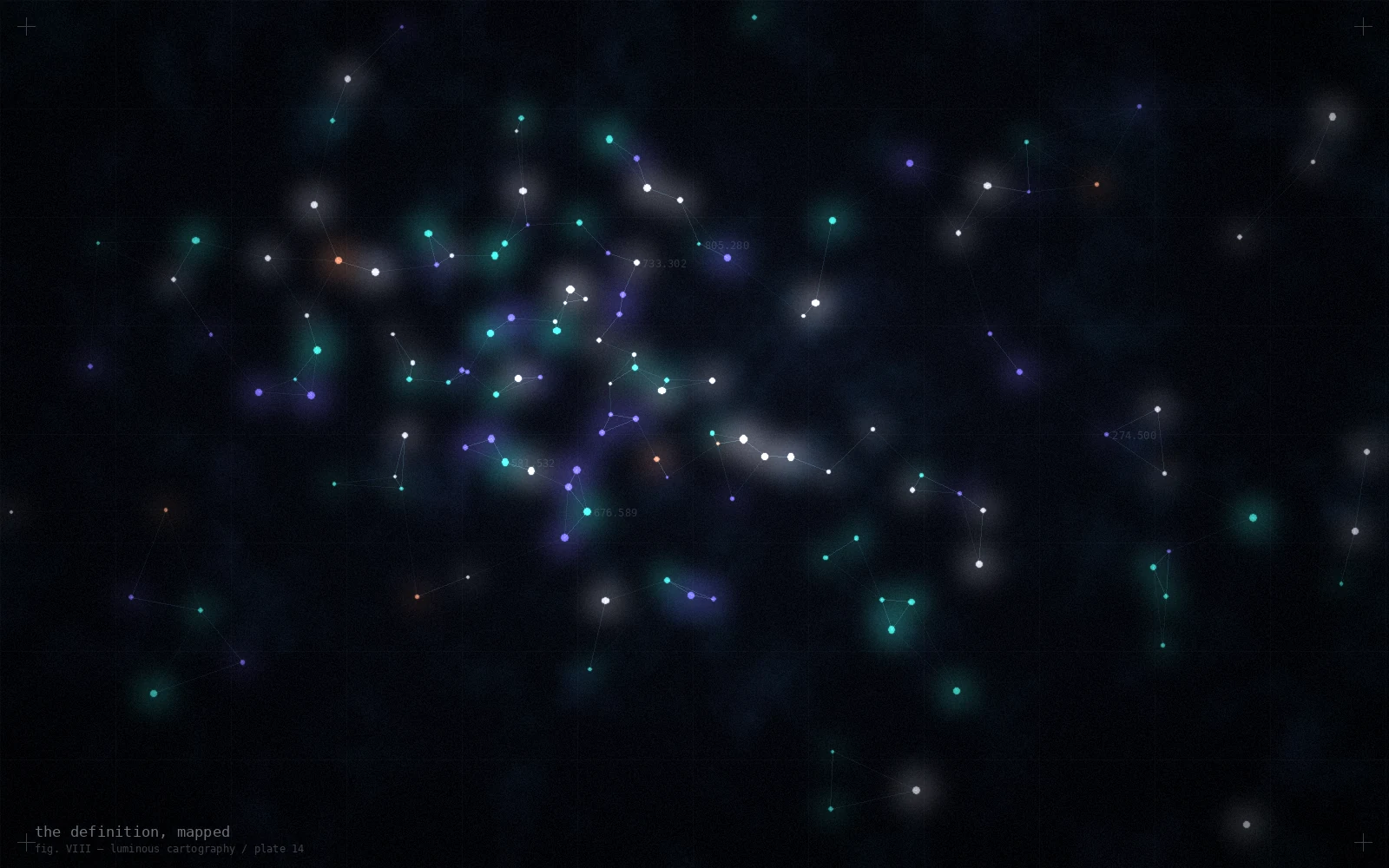 An abstract luminous map of the mind rendered as a charted index of light