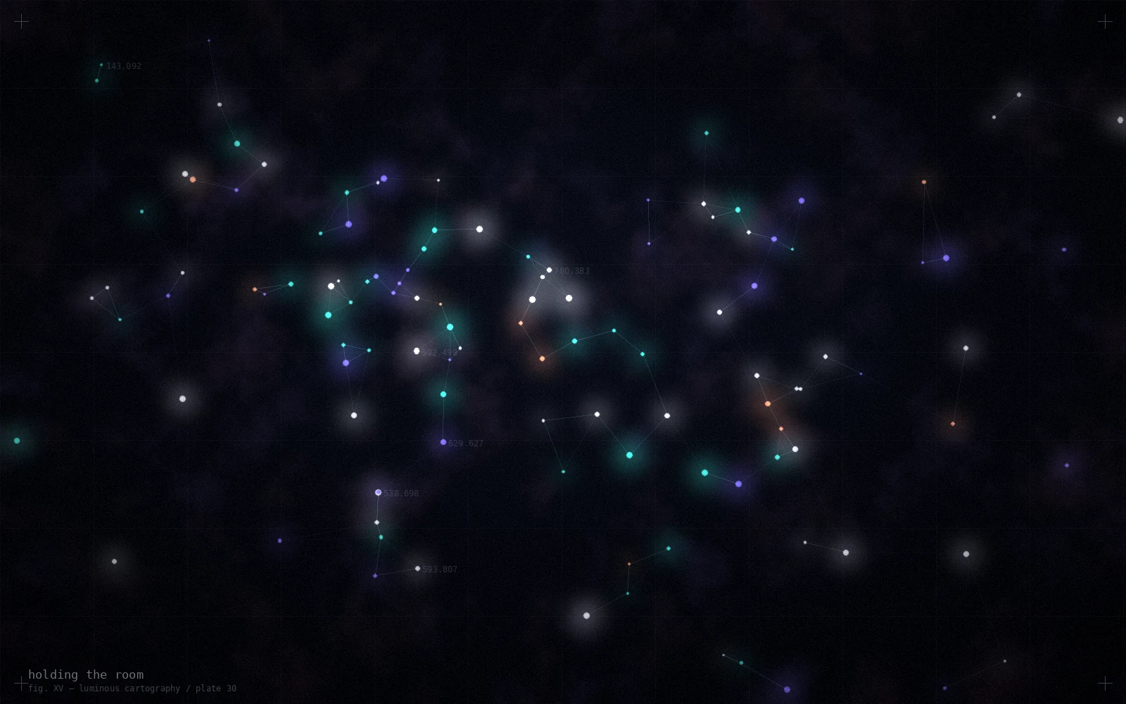 An abstract constellation field in warm rose and violet, evoking the glow of a hearth