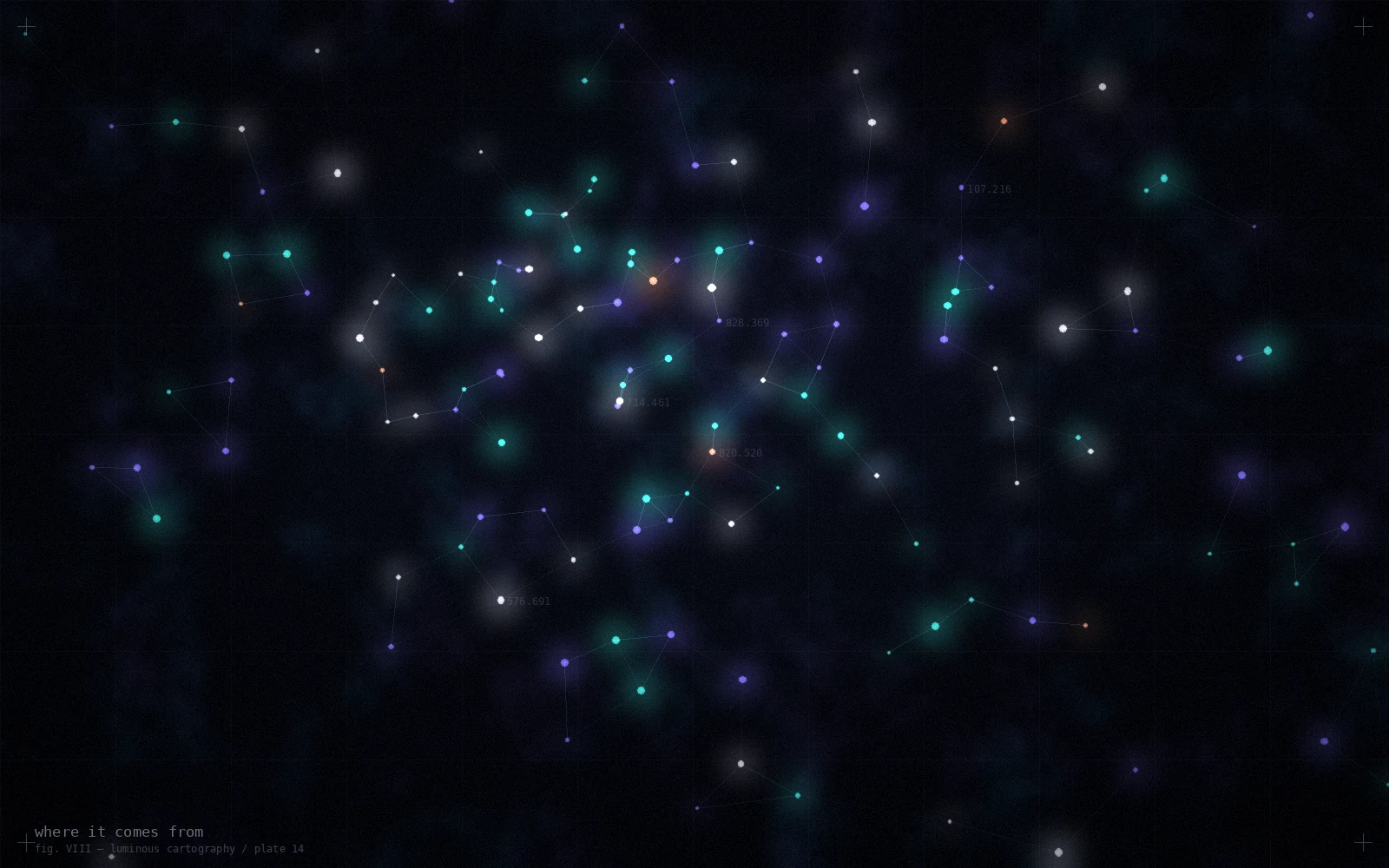 An abstract constellation field of linked points descending like deep roots