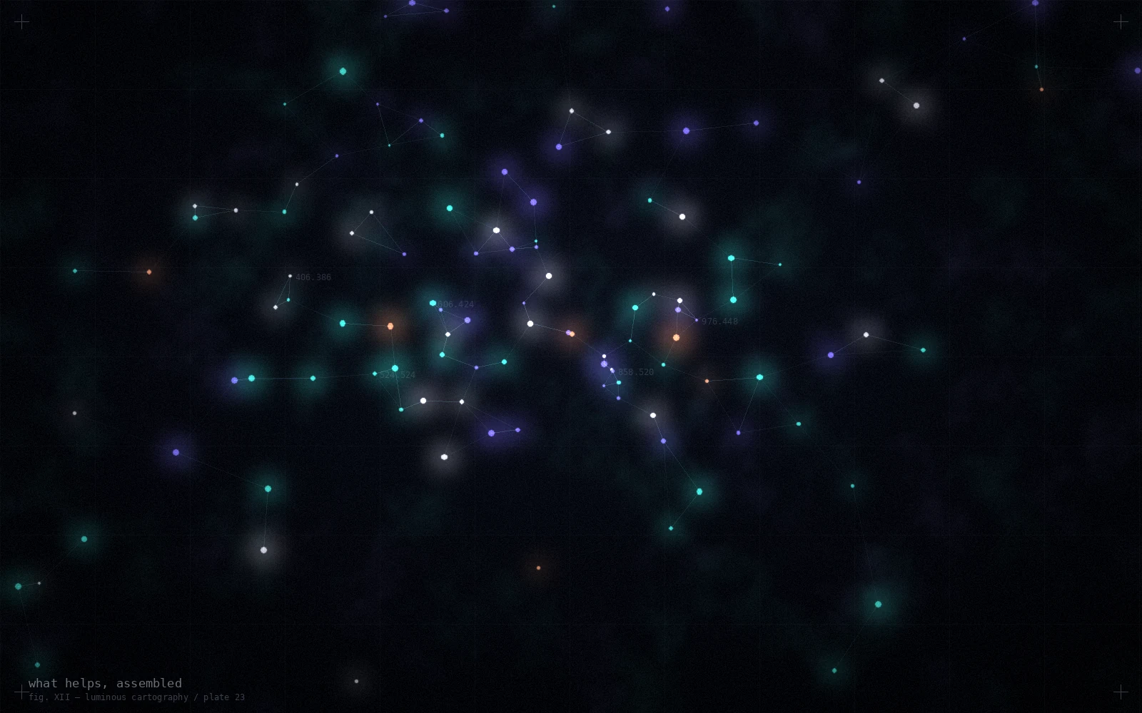 An abstract constellation field in teal and violet, evoking tools laid out on a workbench